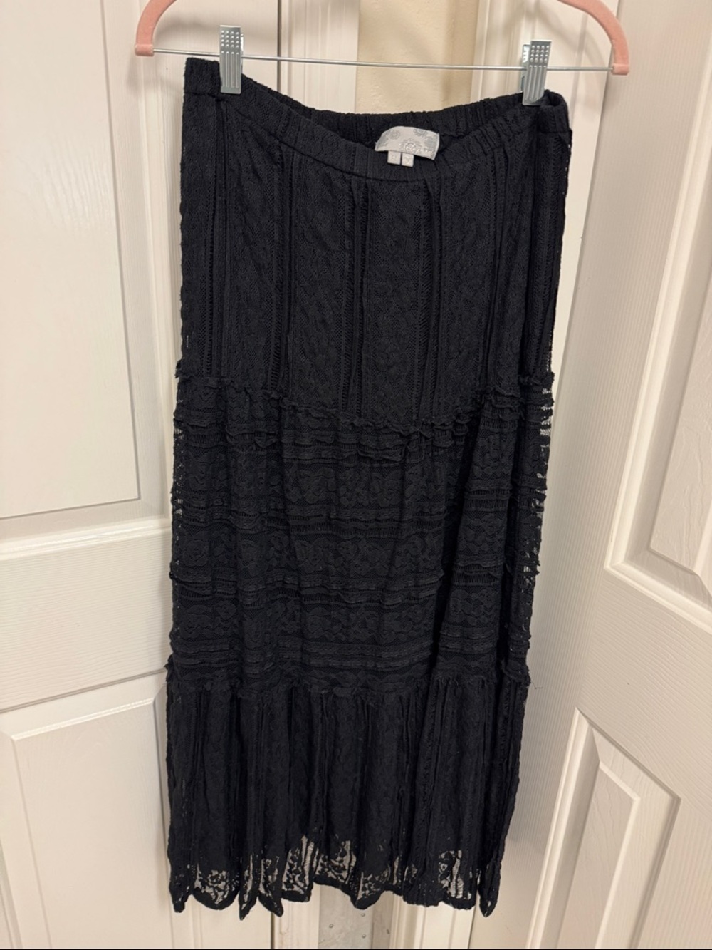 Black Lace Tiered Maxi Skirt